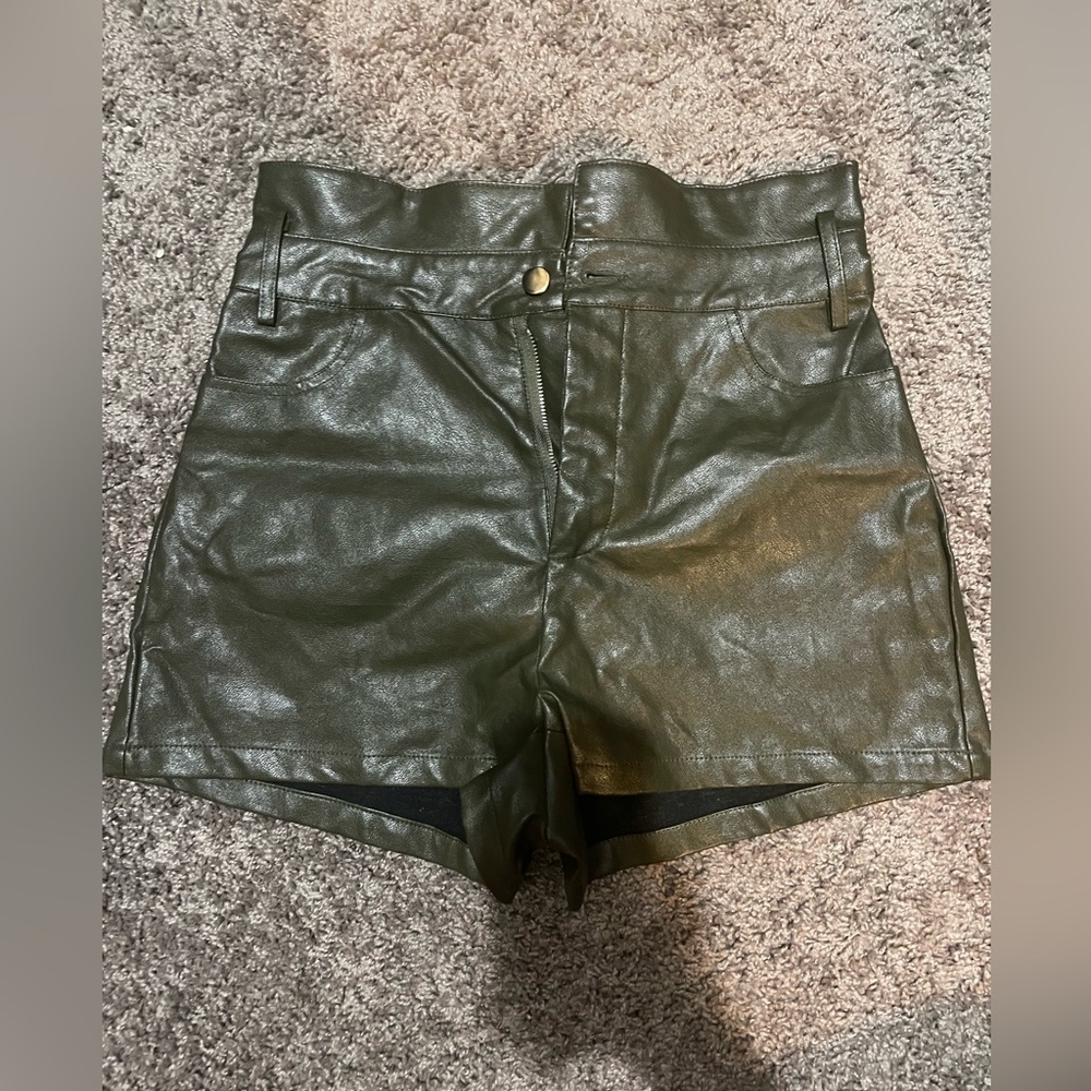 Olive Leather Shorts Pant Store